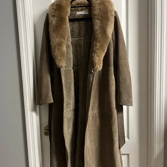 Women's Vintage Suede Fur Lined Brown Fur Collar Coat - Picture 2 of 10